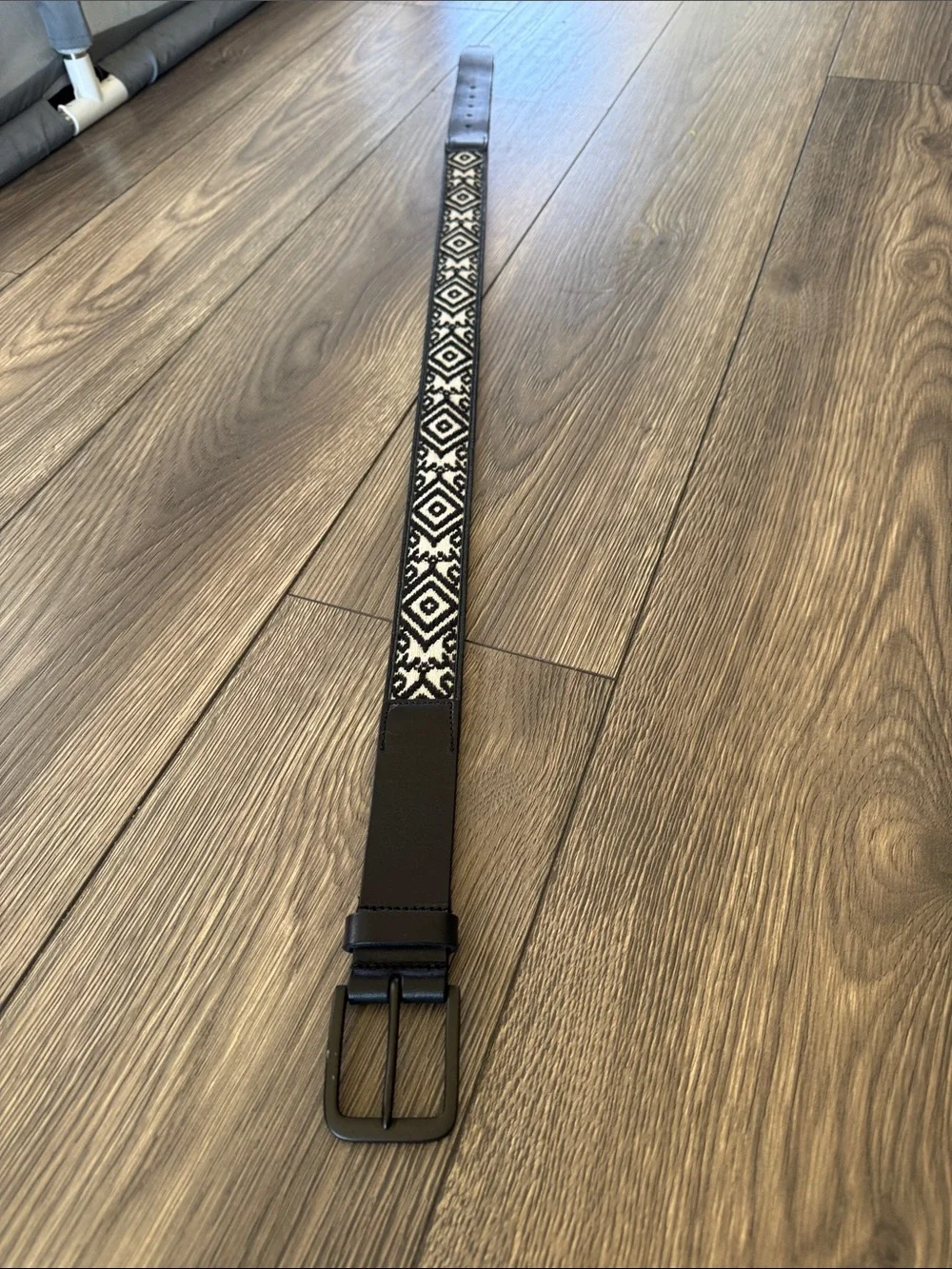 Lucky Brand Men’s 34 Black Leather Woven Southwestern Geometric Belt